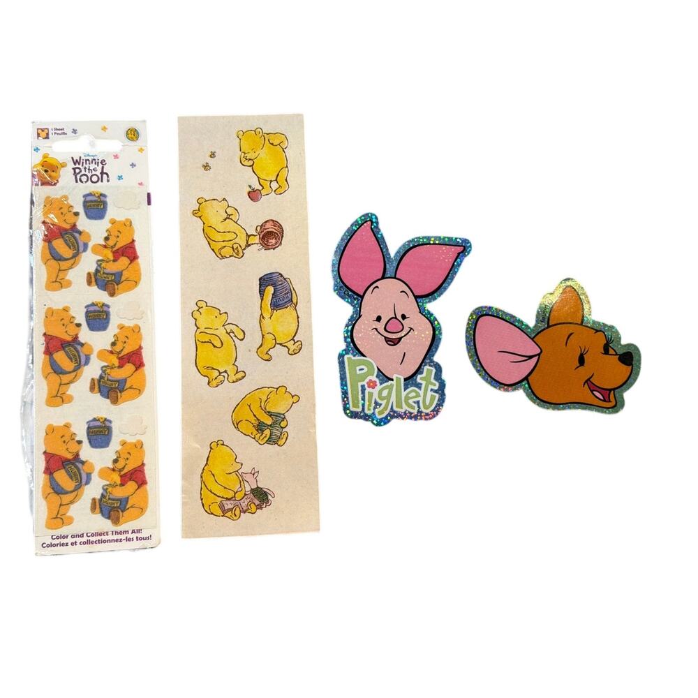 Vtg Y2k Winnie the Pooh sticker sheet bundle Piglet Kanga holo fuzzy